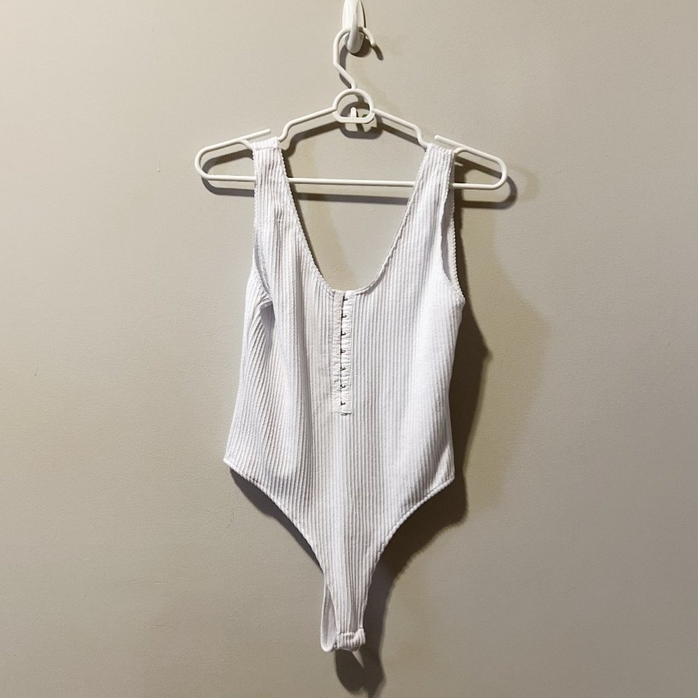 Ribbed White Corset Style Bodysuit